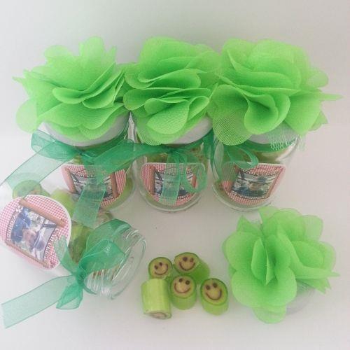 12 ADET YEŞİL ÇİÇEKLİ KAVANOZLU YEŞİL GÜLEN YÜZ LOLLY BEBEK SEKERİ 122