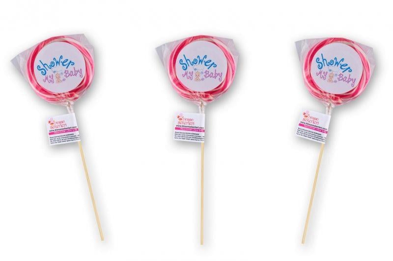 24 ADET BABY SHOWER ETİKETLİ SOSYETE LOLİPOP PEMBE BEYAZ