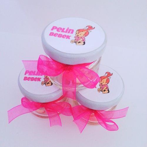 24 ADET ETİKETLİ KURDELELİ KAVANOZ PEMBE KALP LOLLY ŞEKER 82