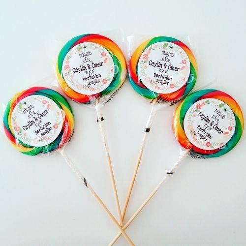 24 ADET ETİKETLİ GÖKKUŞAĞI LOLİPOP ŞEKER L14