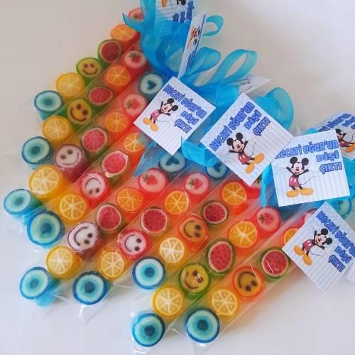 50 Adet  MAVİ KURDELELİ PARMAK LOLLY CANDY PL12
