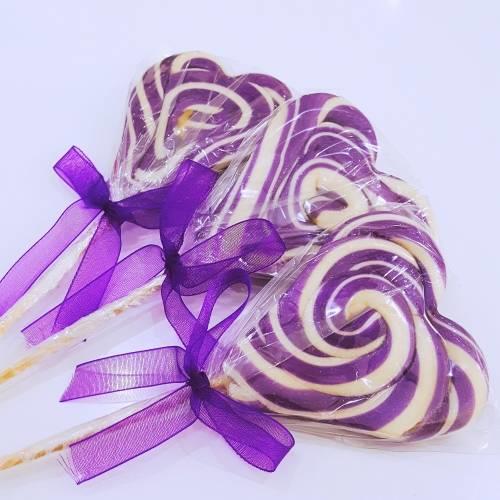 24 ADET KURDELELİ KALP LOLİPOP MOR BEYAZ L43