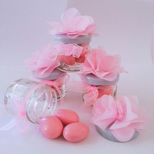 24 ADET PEMBE KURDELELİ ÇİÇEKLİ KAVANOZLU BADEM DRAJE 40