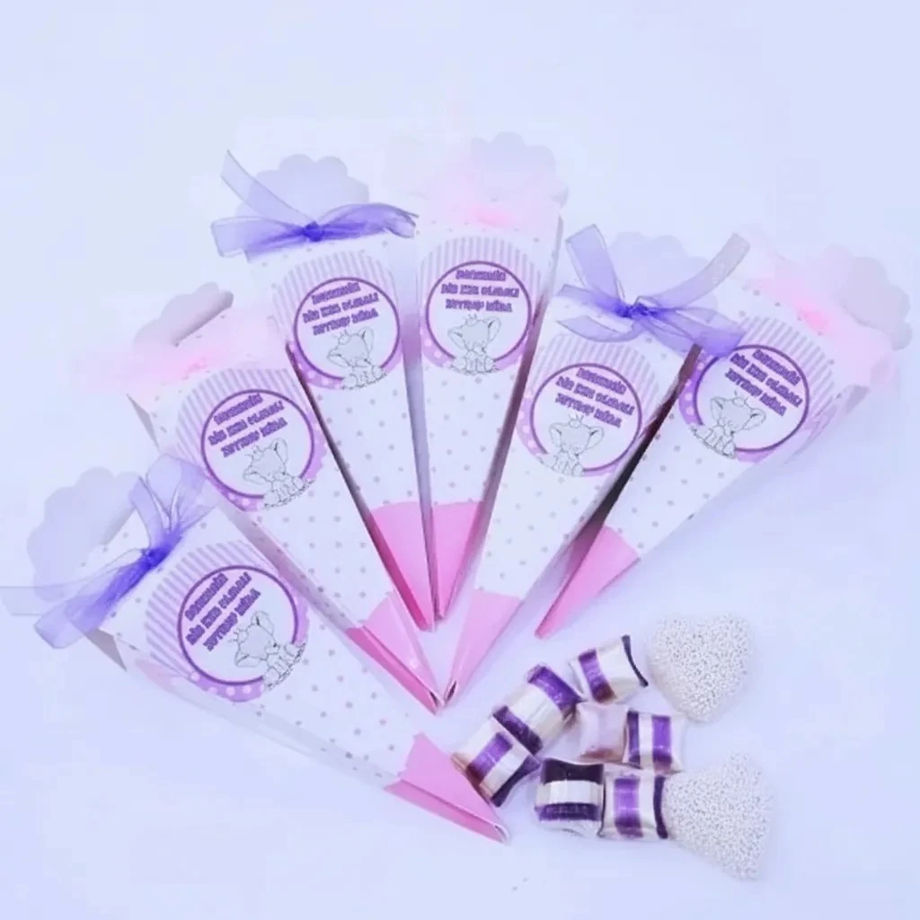 50 ADET KURDELELİ ETİKETLİ KÜLAHLI KIZ BEBEK MEVLÜT ŞEKERİ 35 gr M14