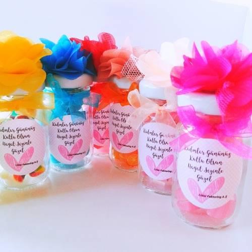 12 ADET COK RENKLI ÇİÇEKLİ KAVANOZLU LOLLY ŞEKER 140