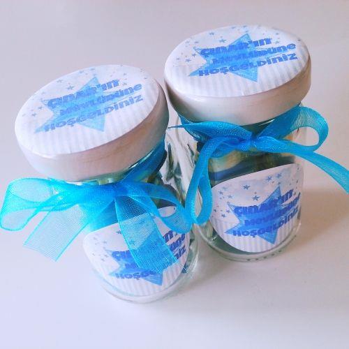 12 ADET MAVİ ÇIÇEKLİ KAVANOZLU  BEBEK ŞEKERİ 119