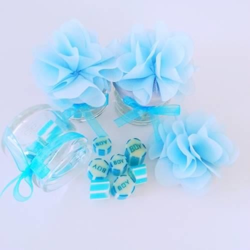 50 ADET MAVİ KURDELELİ ÇİÇEKLİ KAVANOZLU BOY LOLLY ŞEKER 156