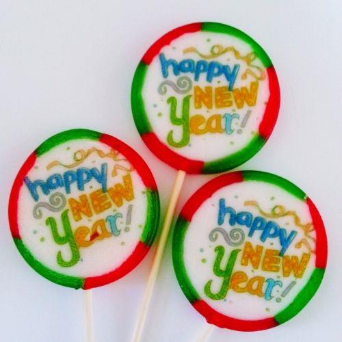 6 ADET "Happy New Year" BASKILI YENİ YIL LOLİPOP ŞEKERİ