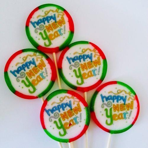 6 ADET "Happy New Year" BASKILI YENİ YIL LOLİPOP ŞEKERİ