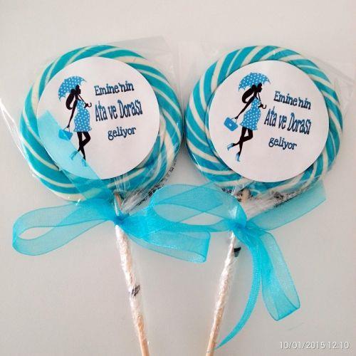 24 ADET BABY SHOWER ETİKETLİ KURDELELİ LOLİPOP ŞEKER L12