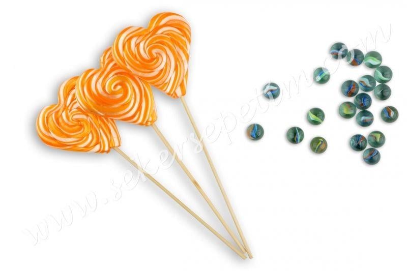 BİNŞAN 12 ADET KALP LOLİPOP TURUNCU BEYAZ