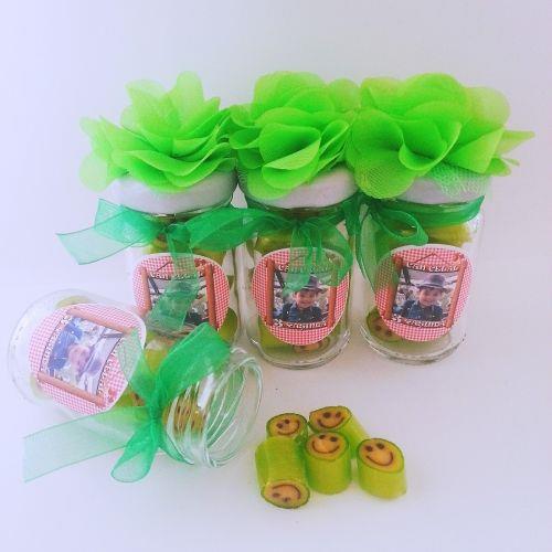 12 ADET YEŞİL ÇİÇEKLİ KAVANOZLU YEŞİL GÜLEN YÜZ LOLLY BEBEK SEKERİ 122