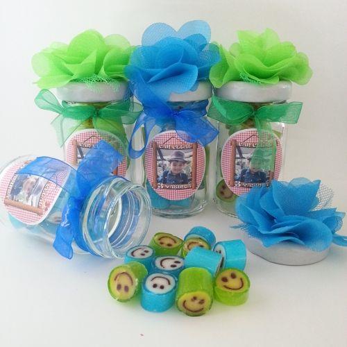 12 ADET MAVİ YEŞİL ÇİÇEKLİ KAVANOZLU  GÜLEN YÜZ LOLLY BEBEK SEKERİ 124