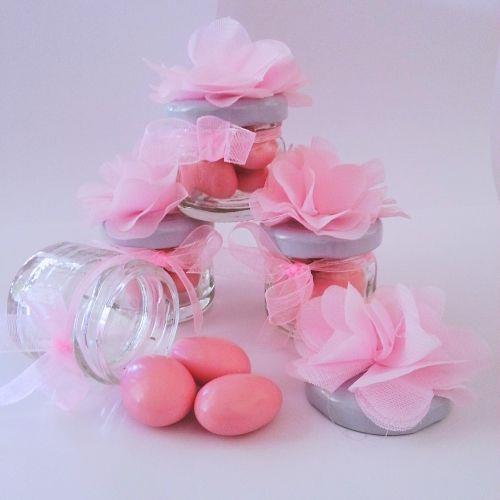 50 ADET PEMBE KURDELELİ ÇİÇEKLİ KAVANOZLU BADEM DRAJE 76
