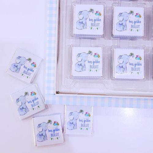 İsim Etiketli Madlen Erkek Bebek Çikolatası 48 Adet Kutulu Madlen EC32