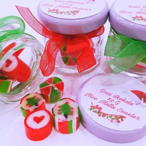 12 ADET ETİKETLİ KURDELELİ KAVANOZLU LOLLY YENi YIL ŞEKERİ YY50