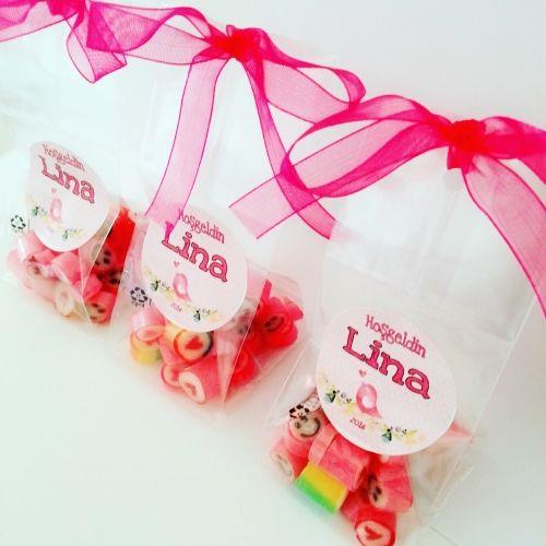 100 ADET KURDELELİ ETİKETLİ LOLLY BEBEK ŞEKERİ 30 gr