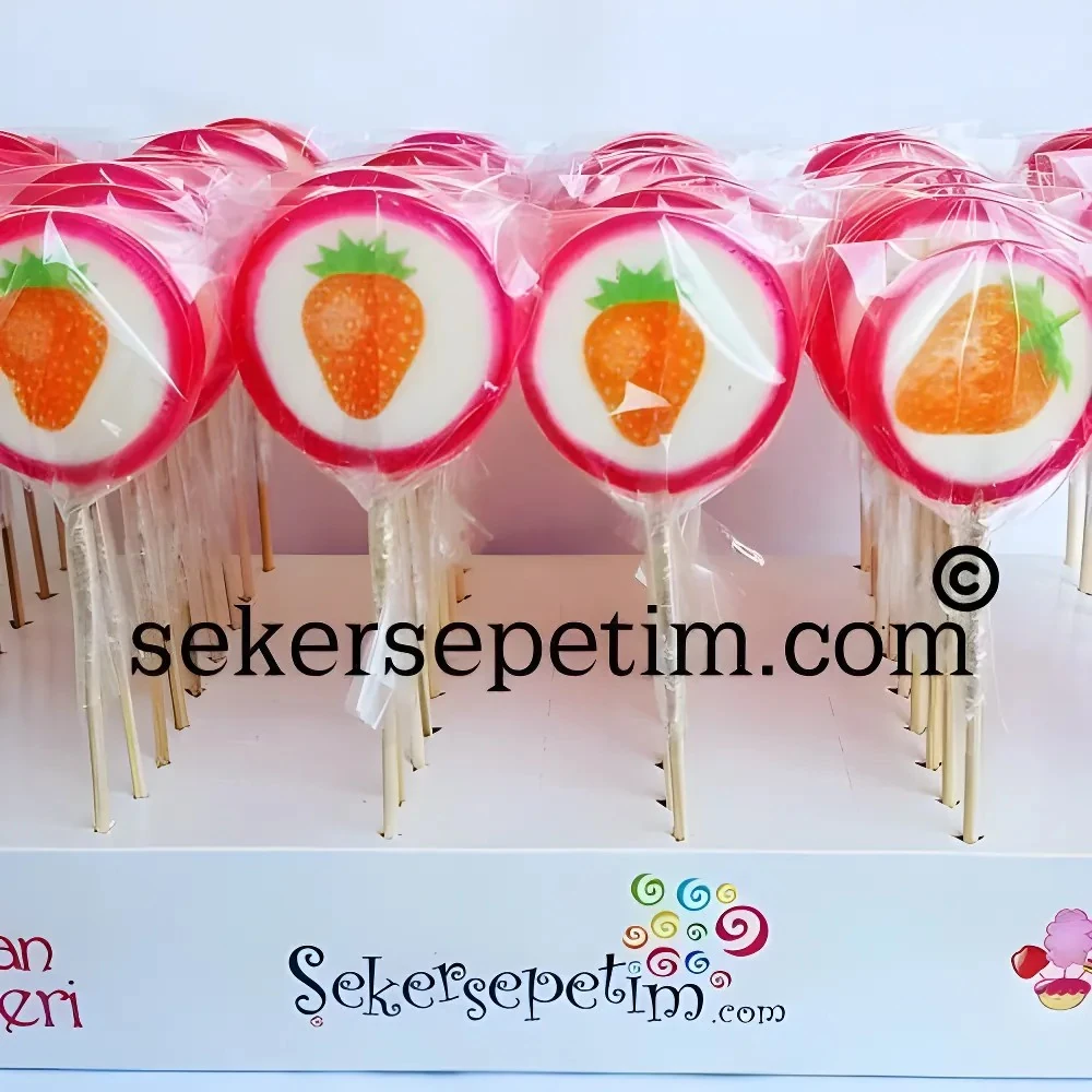 ÇİLEK LOLLY LOLİPOP ŞEKER 6 Adet