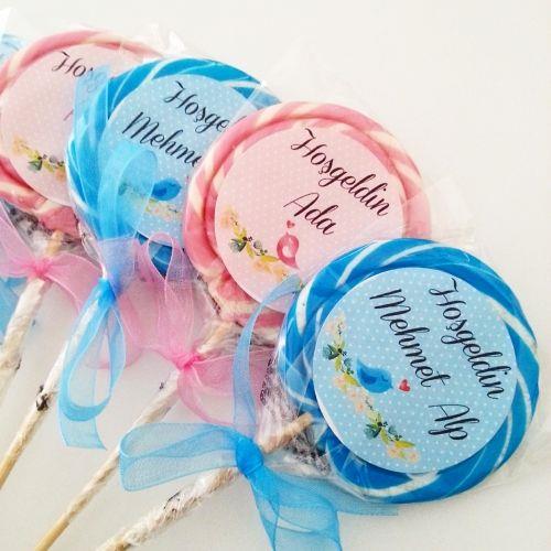 24 ADET ETİKETLİ KURDELELİ  LOLİPOP BEBEK ŞEKERİ 41