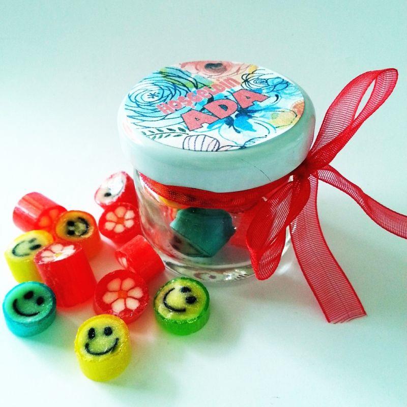 24 ADET ETİKETLİ KURDELELİ KAVANOZ LOLLY ŞEKER  BSH01