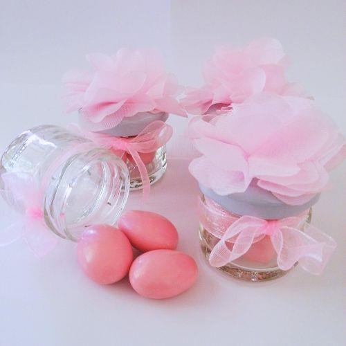 24 ADET PEMBE KURDELELİ ÇİÇEKLİ KAVANOZLU BADEM DRAJE 40