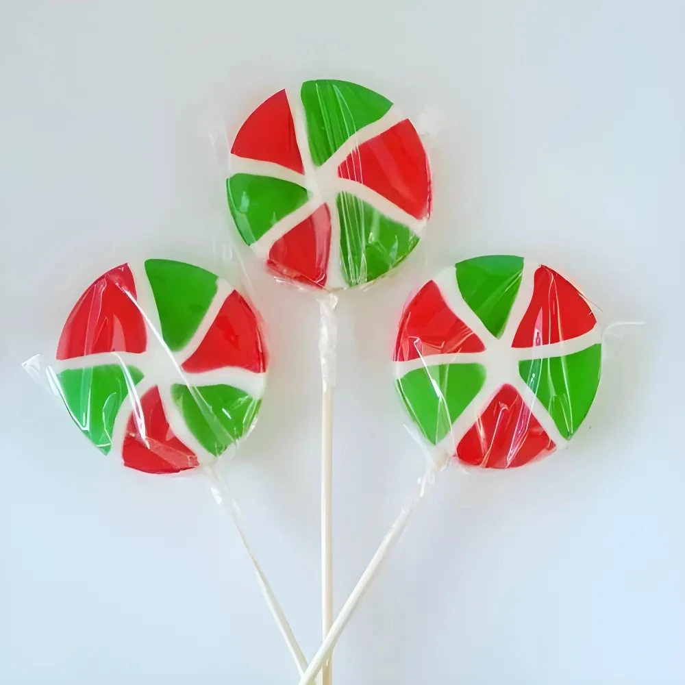 12 ADET Yeşil Kırmızı Beyaz Dilim LOLLY LOLİPOP ŞEKER LL21