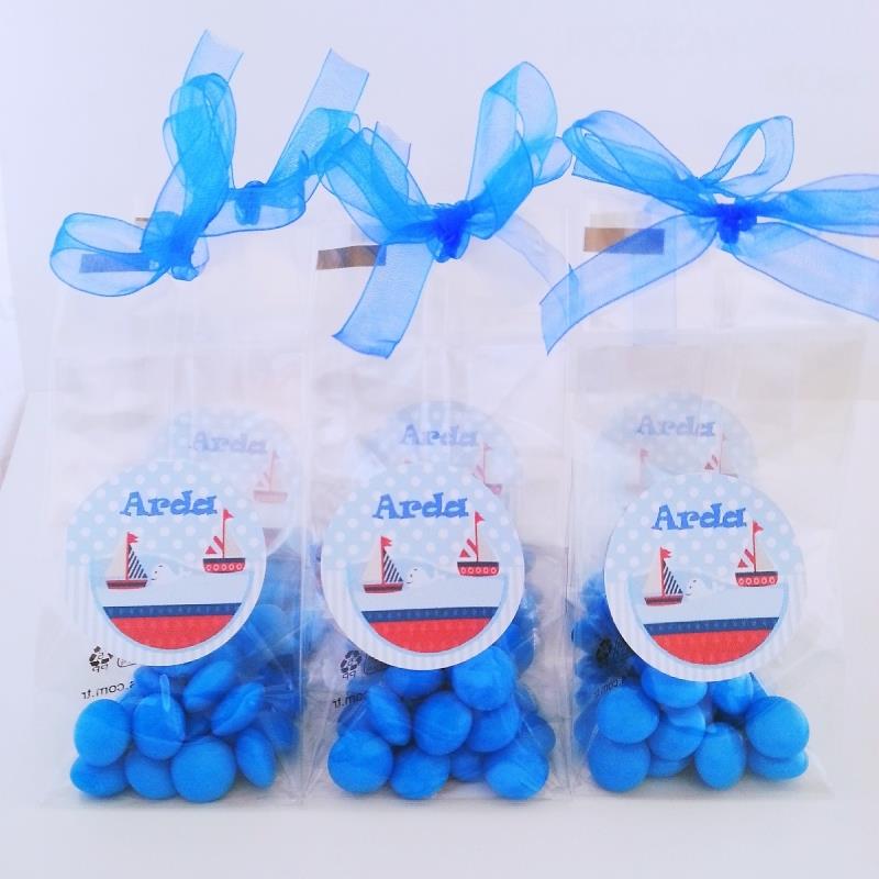 24 ADET ETİKETLİ MAVİ BİBİBON BEBEK ŞEKERİ PAKETİ 133