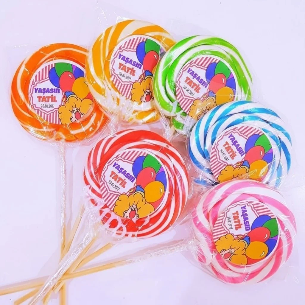 24 Adet Etiketli Karışık Renkli Sosyete Lolipop Mezuniyet Şekeri 204