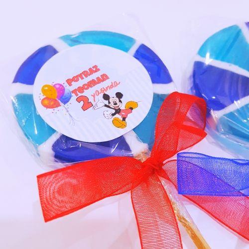 24 Adet Etiketli Mavi Dönme Dolap Lolipop Erkek Bebek Şekeri 213