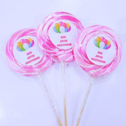 24 Adet Etiketli Pembe Sosyete Lolipop Şeker L210