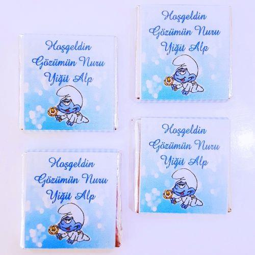 İsim Etiketli Madlen Erkek Bebek Çikolatası 48 Adet Kutulu Madlen EC30