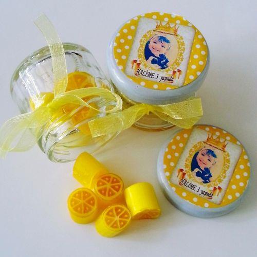 24 ADET ETİKETLİ KURDELELİ KAVANOZLU LİMON LOLLY ŞEKER 35