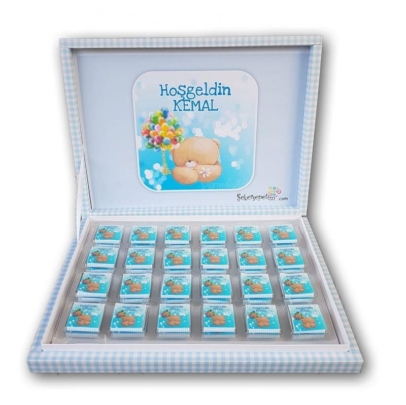İsim Etiketli Madlen Erkek Bebek Çikolatası 48 Adet Kutulu Madlen EC30