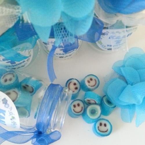 12 ADET MAVİ ÇİÇEKLİ KAVANOZLU ERKEK BEBEK SEKERİ 127