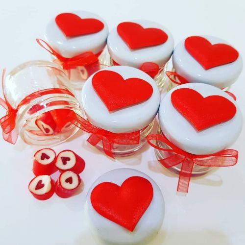 24 ADET KEÇE  KALP SÜSLÜ KAVANOZ KIRMIZI KALP LOLLY KINA ŞEKERi 16