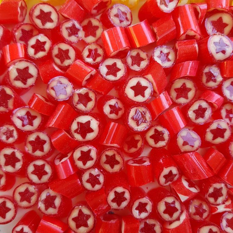 YILDIZ DESENLİ KIRMIZI LOLLY ŞEKER TROPİK MEYVE AROMALI 250 GR
