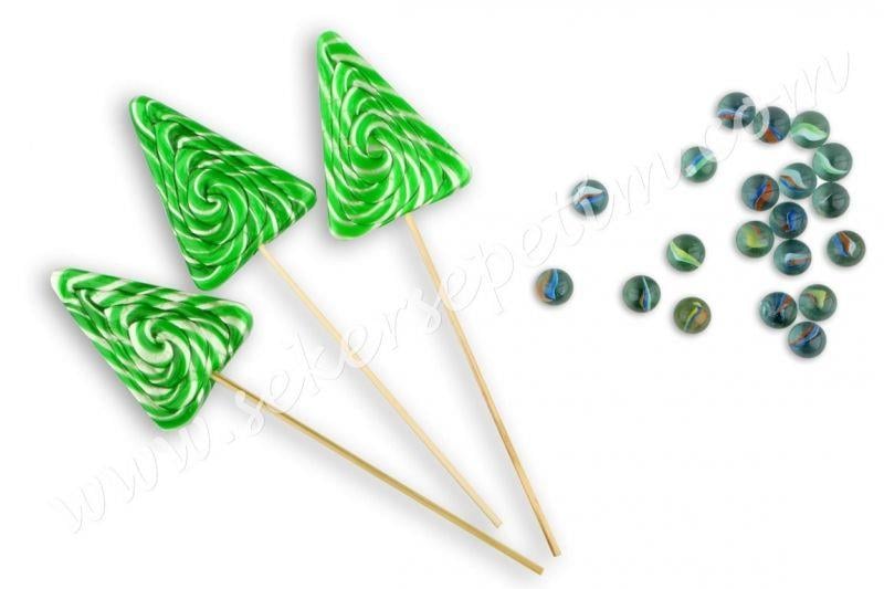 12 ADET ÜÇGEN LOLİPOP YEŞİL BEYAZ
