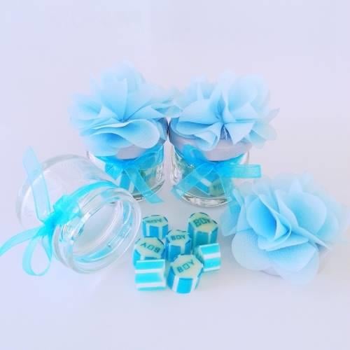 50 ADET MAVİ KURDELELİ ÇİÇEKLİ KAVANOZLU BOY LOLLY ŞEKER 156