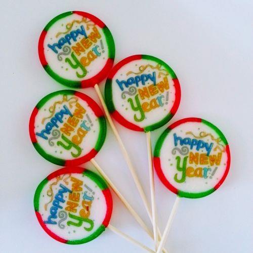 6 ADET "Happy New Year" BASKILI YENİ YIL LOLİPOP ŞEKERİ
