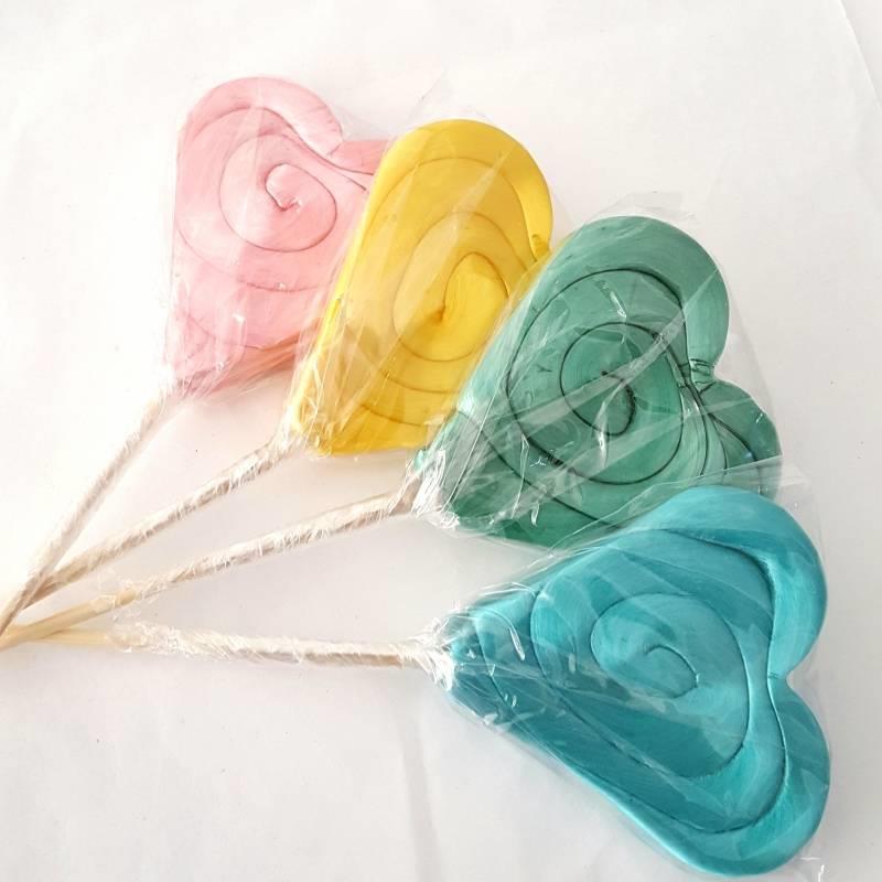 24 Adet Kalp Lolipop Şekeri Pembe Mavi Yeşil Sarı L26
