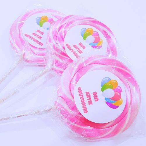 24 Adet Etiketli Pembe Sosyete Lolipop Şeker L210