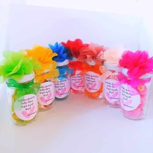 12 ADET COK RENKLI ÇİÇEKLİ KAVANOZLU LOLLY ŞEKER 140