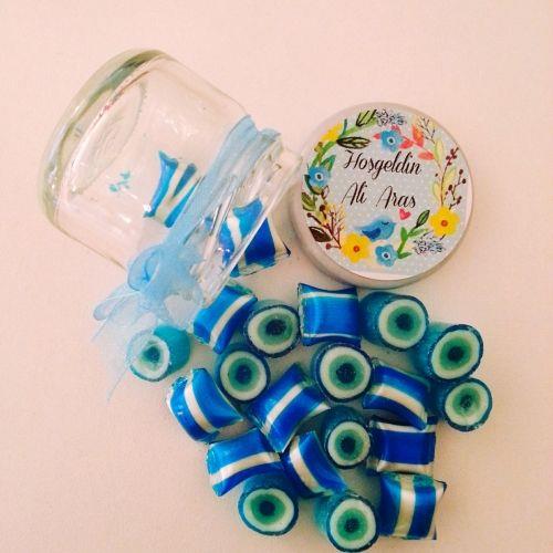 24 ADET ETİKETLİ KAVANOZ BEBEK ŞEKERİ