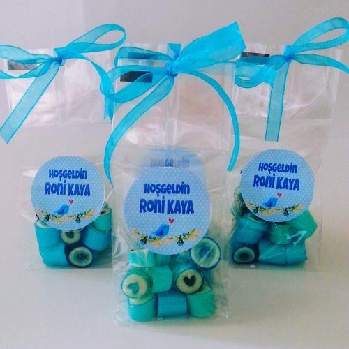 24 ADET POŞETLİ ETİKETLİ NAZAR VE MAVİ KALP LOLLY ŞEKER 30 gr