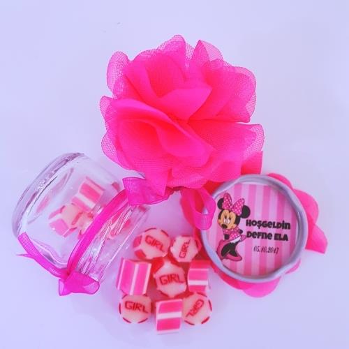 24 Adet Fusya Çiçekli Kavanozlu Girl Lolly Şeker 190