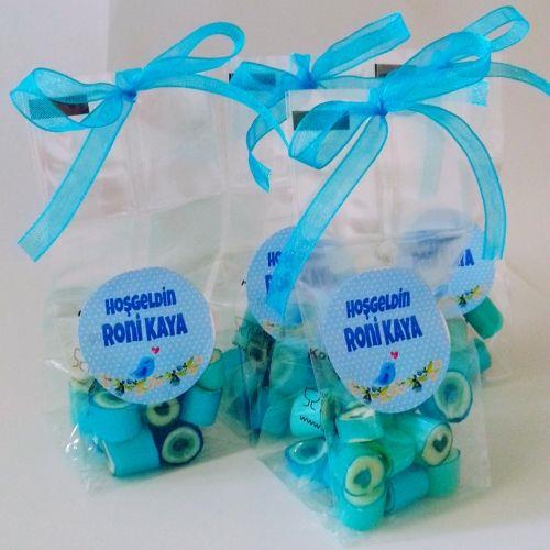 24 ADET POŞETLİ ETİKETLİ NAZAR VE MAVİ KALP LOLLY ŞEKER 30 gr