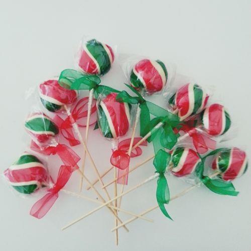 12 ADET KURDELELİ TOPİTOP ŞEKER YEŞİL KIRMIZI BEYAZ