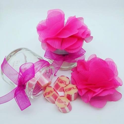 24 ADET FUŞYA ÇİÇEKLİ ETİKETLİ KAVANOZLU GIRL LOLLY BEBEK ŞEKERİ 144