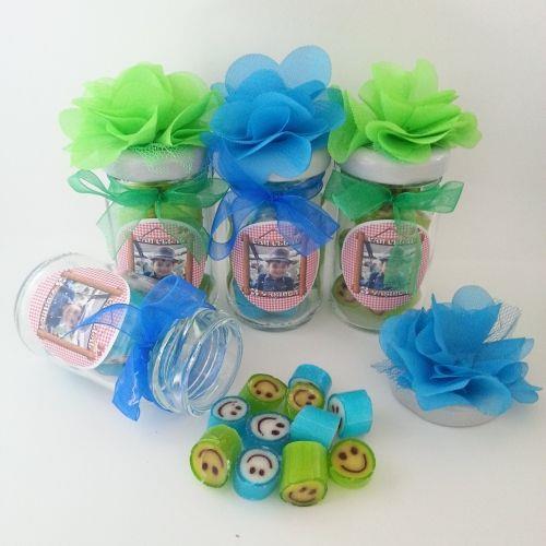 12 ADET MAVİ YEŞİL ÇİÇEKLİ KAVANOZLU  GÜLEN YÜZ LOLLY BEBEK SEKERİ 124