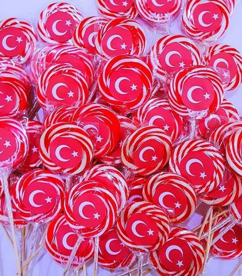Türk Bayrağı Lolipop Şeker 24 Adet